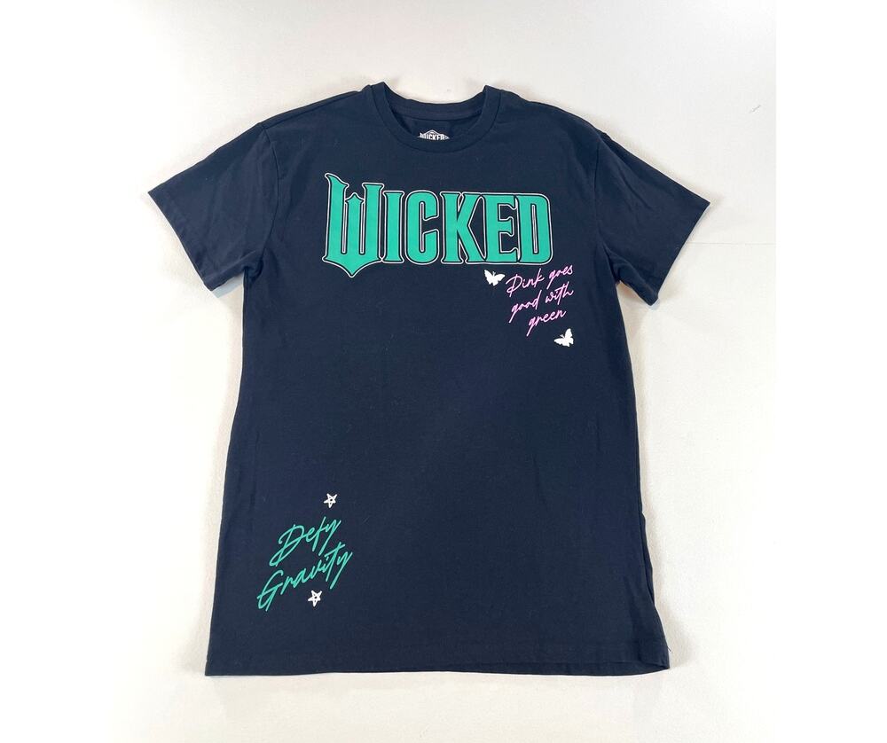 Wicked T‑Shirt Size M Black Pink Graphic Goes Good With Green Defy Gravity
